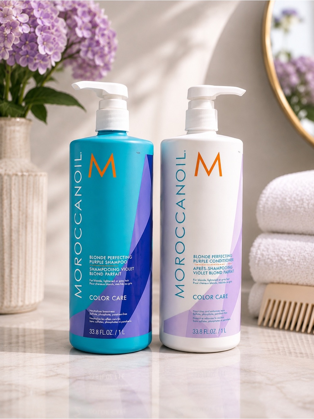 Moroccanoil Blonde Perfecting Purple Shampoo & Conditioner 1L Set
